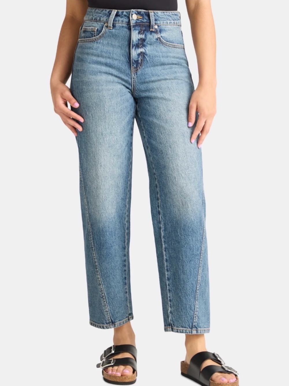 Time and Tru Women's High Rise Barrel Jean
